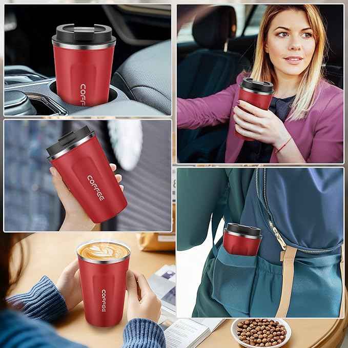 MOMSIV 12oz Travel Mug, Insulated Coffee Cup with Leakproof Lid, Vacuum Stainless Steel Double Walled Reusable Tumbler for Hot and Cold Water Coffee and Tea In Travel and Car