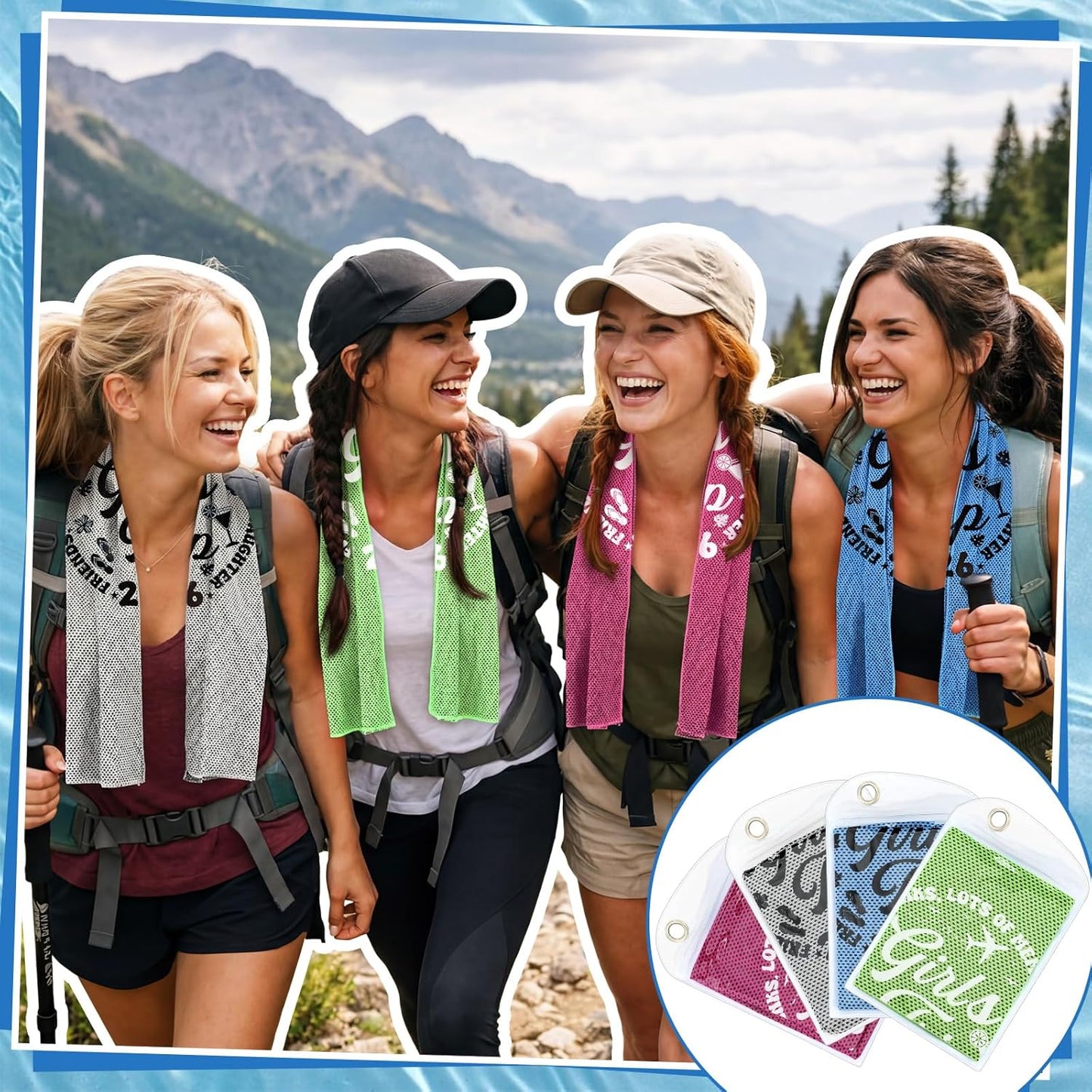 Tegeme 8 Packs Girls Trip Gifts Favors Cooling Towels 40"x12" Soft Breathable Chilly Towel Ice Towel, Microfiber Towels for Women Bestie Bride Wedding Anniversary for Mom Girls Weekend Summer Holiday