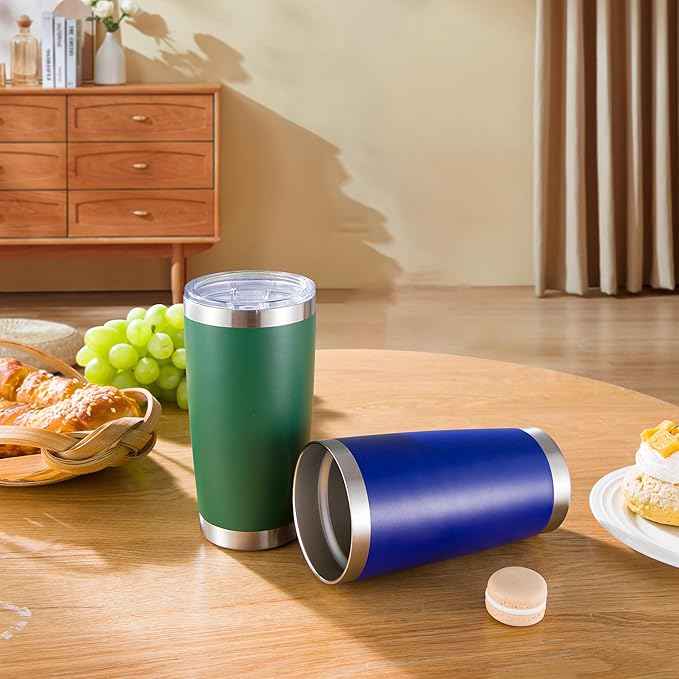 20 oz Tumblers Bulk Stainless Steel Tumbler with Lid Double Wall Vacuum Insulated Coffee Mug 20oz Powder Coated Cup for Hot and Cold Drinks, Dark Green, 12 pack