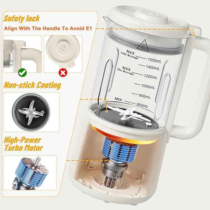8-in-1 Nut Milk Maker, 12 Stainless Steel Blades 50oz - No Soak, Self-Clean, Delay Start & Keep Warm, for Almond/Soy/Oat Milk, Smoothies, Shakes - Plant-Based Dairy Free for Family & Party