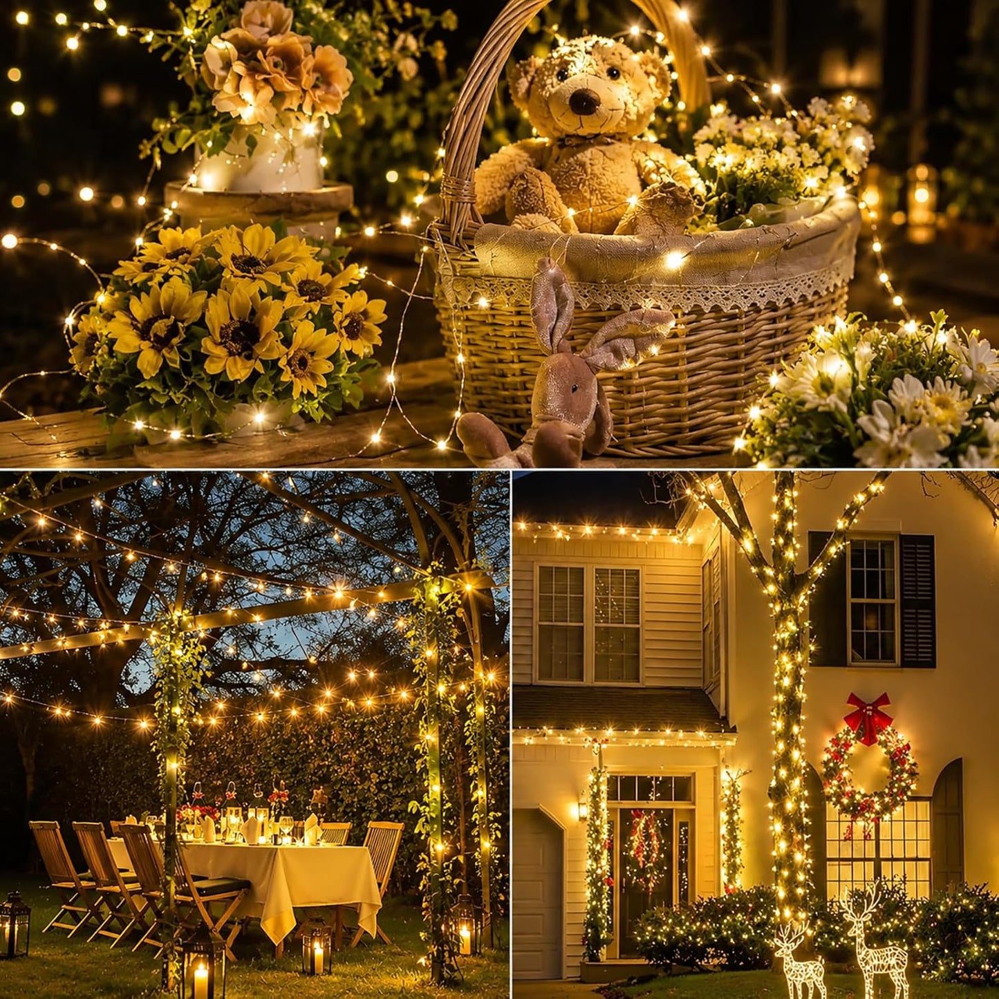 SyouHome 4-Pack Solar Fairy Lights Outdoor, 800 LEDs 264FT Extra-Long Solar String Lights, 8 Modes Waterproof Twinkle Lights for Garden Tree Wedding Party, Warm White