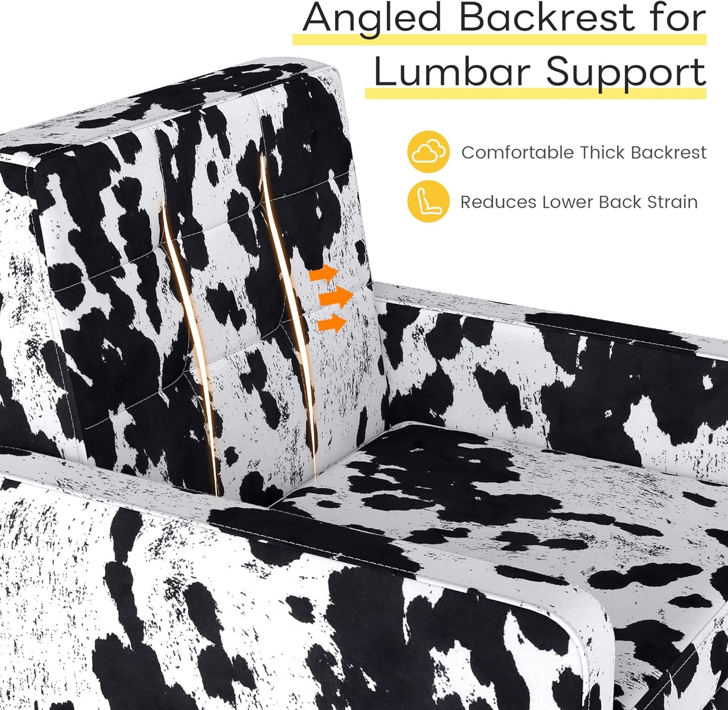 Kromax Mid-Century Modern Accent Chair Set of 2 for Living Room, 496 Lb. Weight Capacity, Dual Armrests, Comfy Extra Large Seat, Timeless Style Perfect for Reading & Relaxing, Cow Pattern