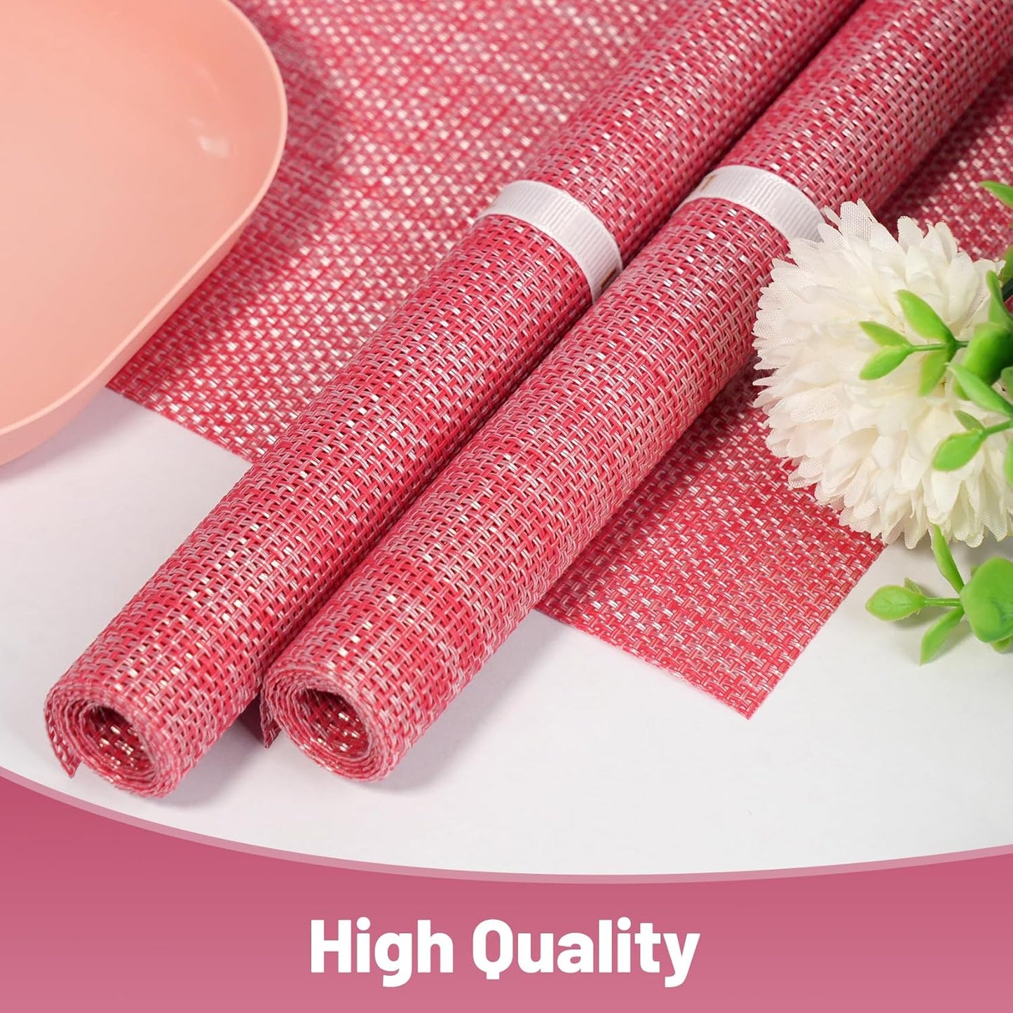 Placemats Set of 12，Non-Slip PVC Weave Table Mats Easy to Clean，Heat Resistant Place Mats for Kitchen Dining Table Decoration Indoor Outdoor，Red