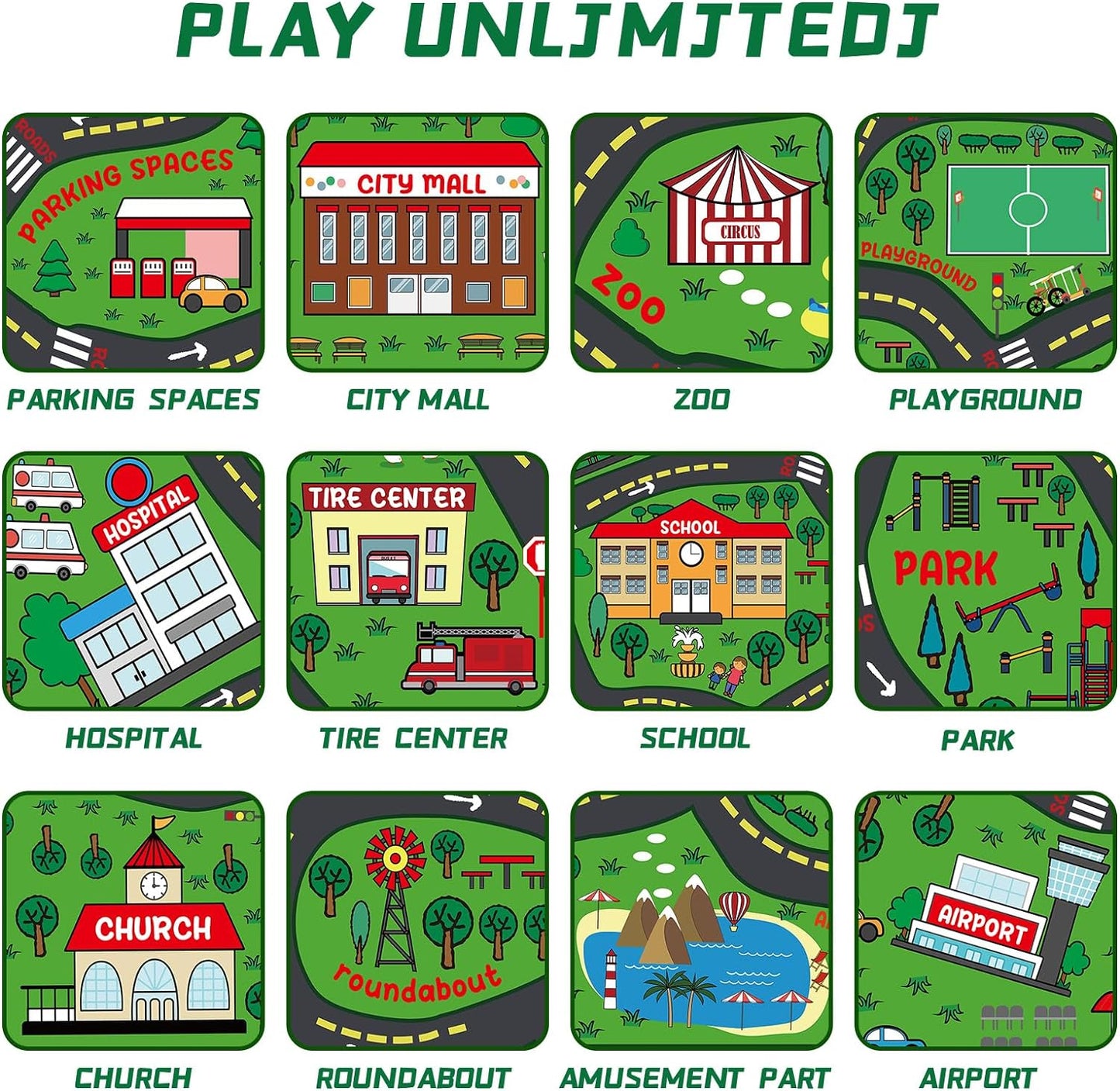 Kids Carpet Playmat Rug 6 x 9 ft Player Car Rug, City Life Traffic Road Map Mat Educational Game Area Mat for Toddler Children Playroom Classroom Bedroom(Green)