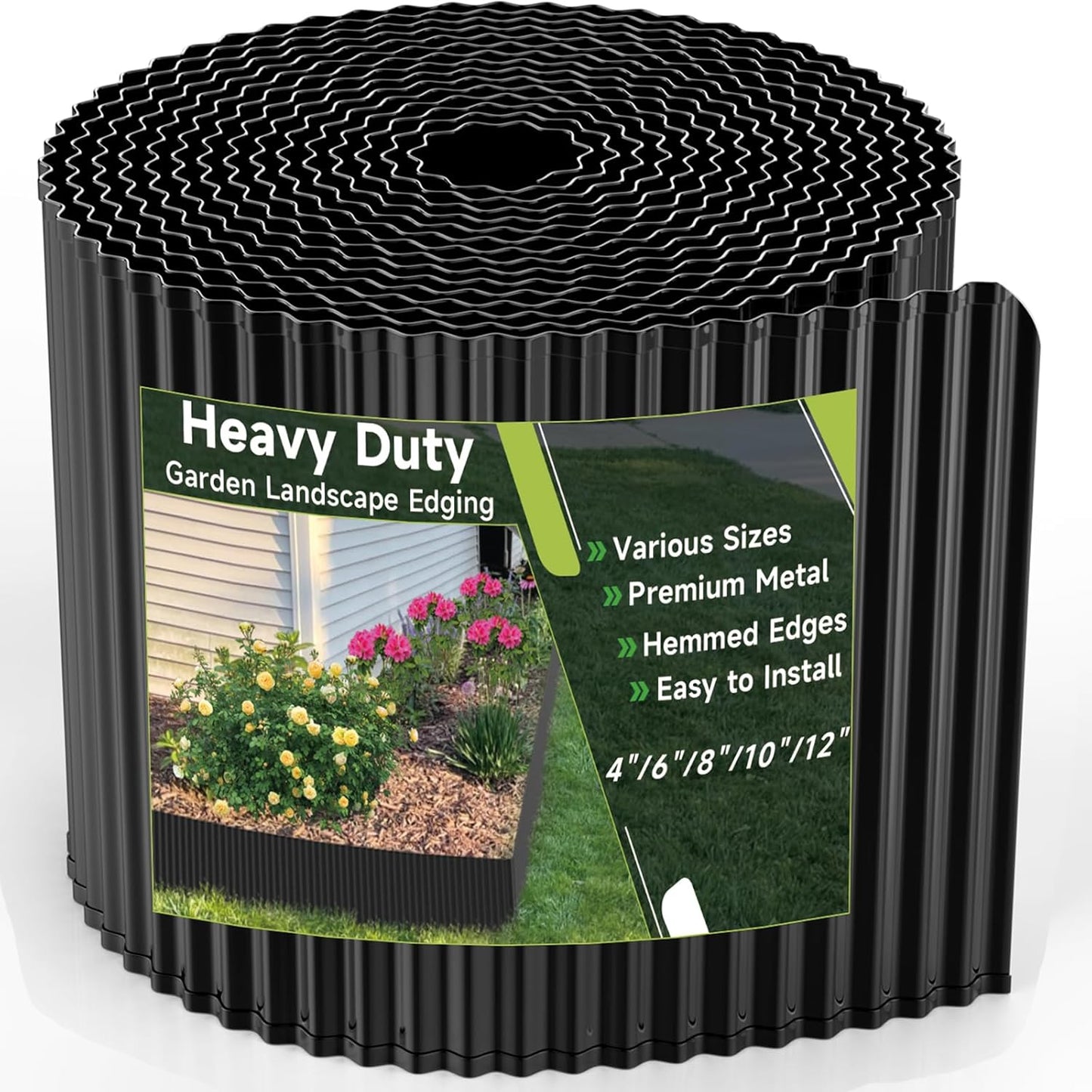Corrugated Garden Edging,8"×20Ft Galvanized Steel Landscape Edging & Lawn Edging Border,Metal Garden Border for Flower Beds,Garden,Lawn,Raised Beds & Tree Surrounds(Black)
