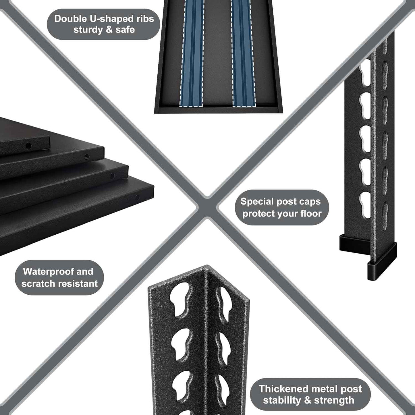 5-Tier Garage Shelving Heavy Duty, 72" Metal Shelving Unit - 2250 lbs Load Capacity, 40"W x 18"D x 72"H (Black)