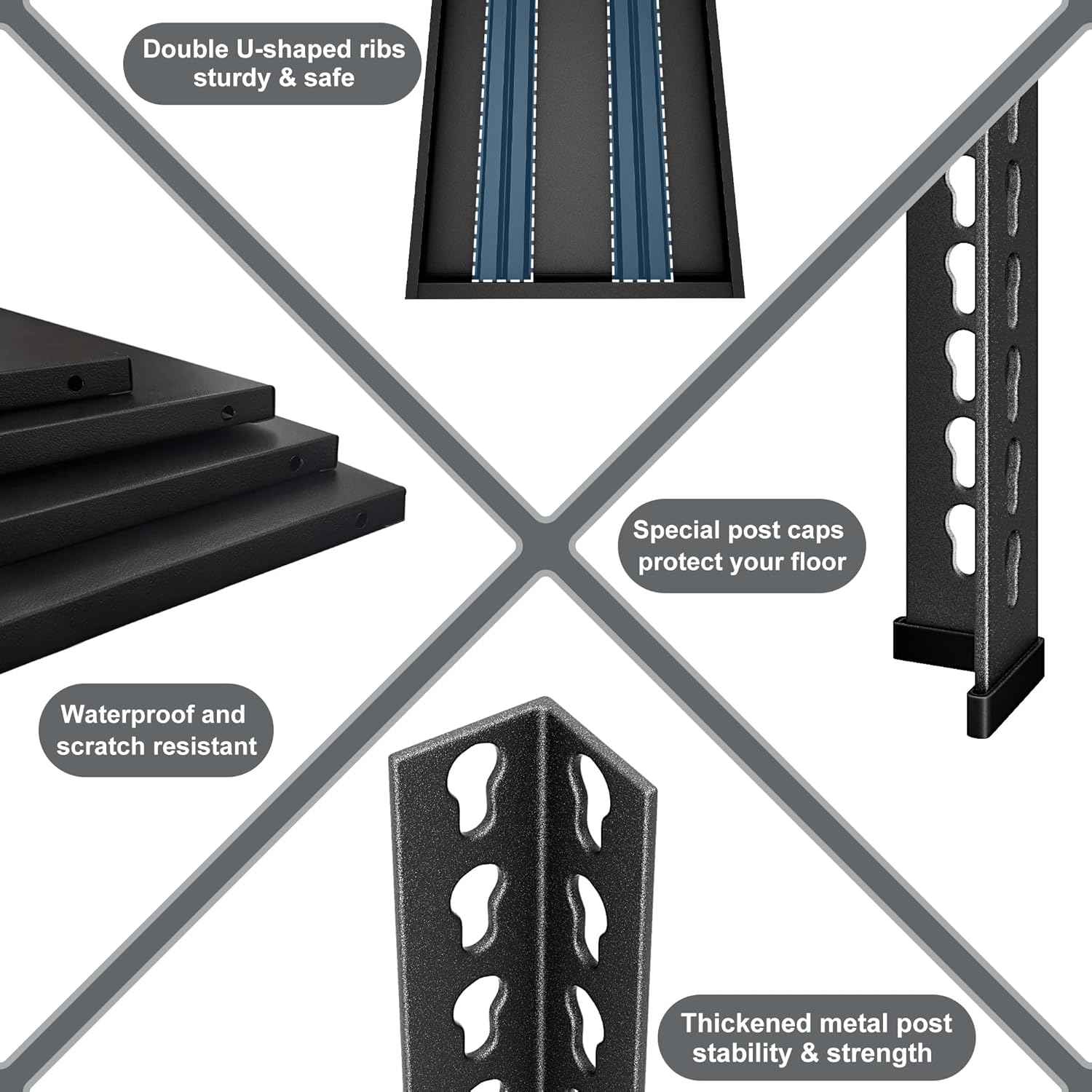 5-Tier Garage Shelving Heavy Duty, 72" Metal Shelving Unit - 2250 lbs Load Capacity, 40"W x 18"D x 72"H (Black)