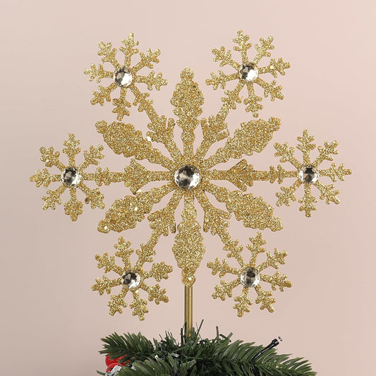 Christmas Tree Topper, hogardeck Gold Snowflake Tree Topper for Christmas Decor, Glittered Tree Toppers for Christmas Tree Decorations for Indoor Home