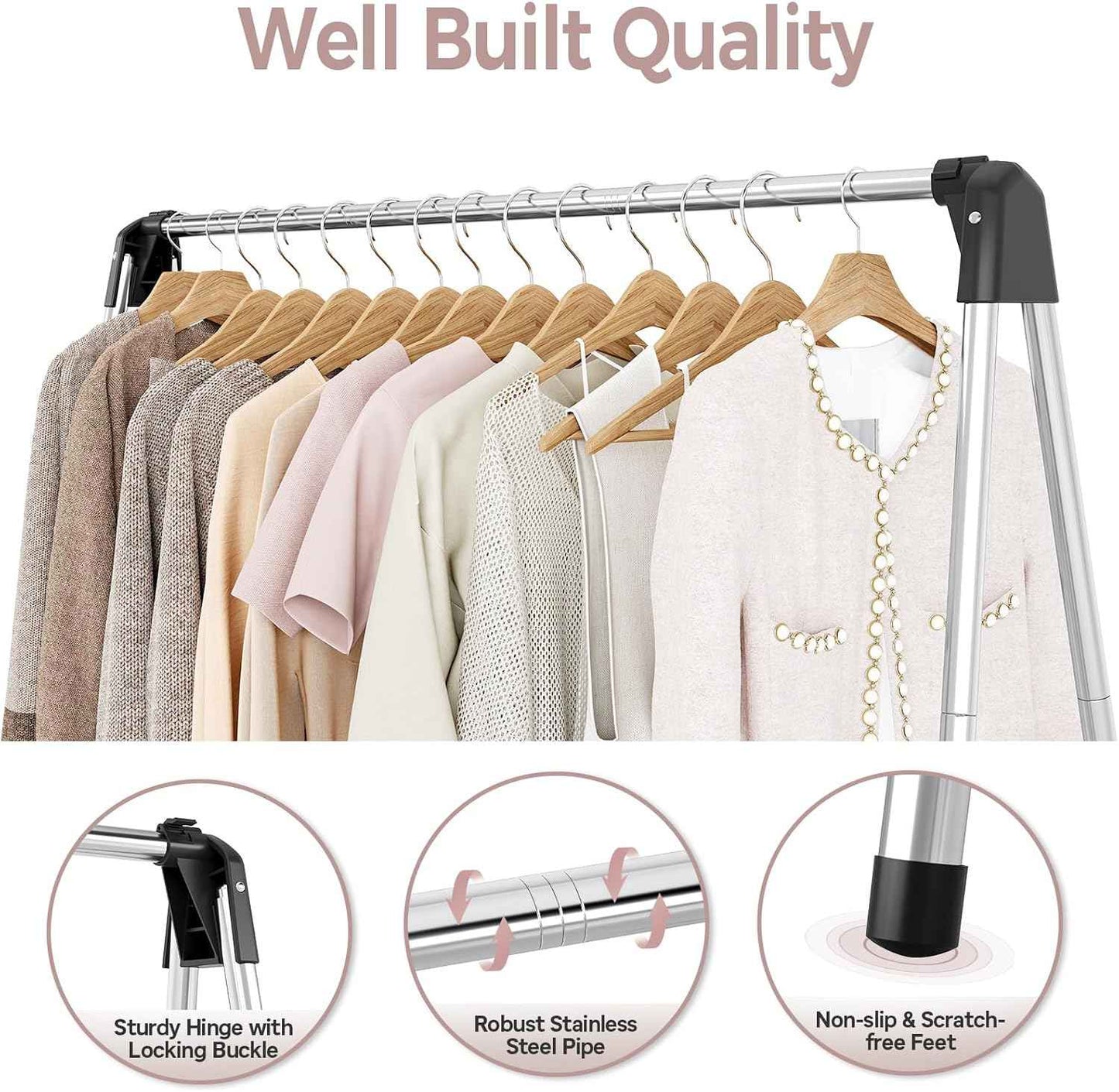 TOOLF Clothes Drying Rack Foldable, Laundry Drying Rack Stainless Steel, Portable Clothes Rack, Clothing Garment Rack, Drying Rack for Clothing, Indoor Outdoor, Free-Standing, Large Capacity