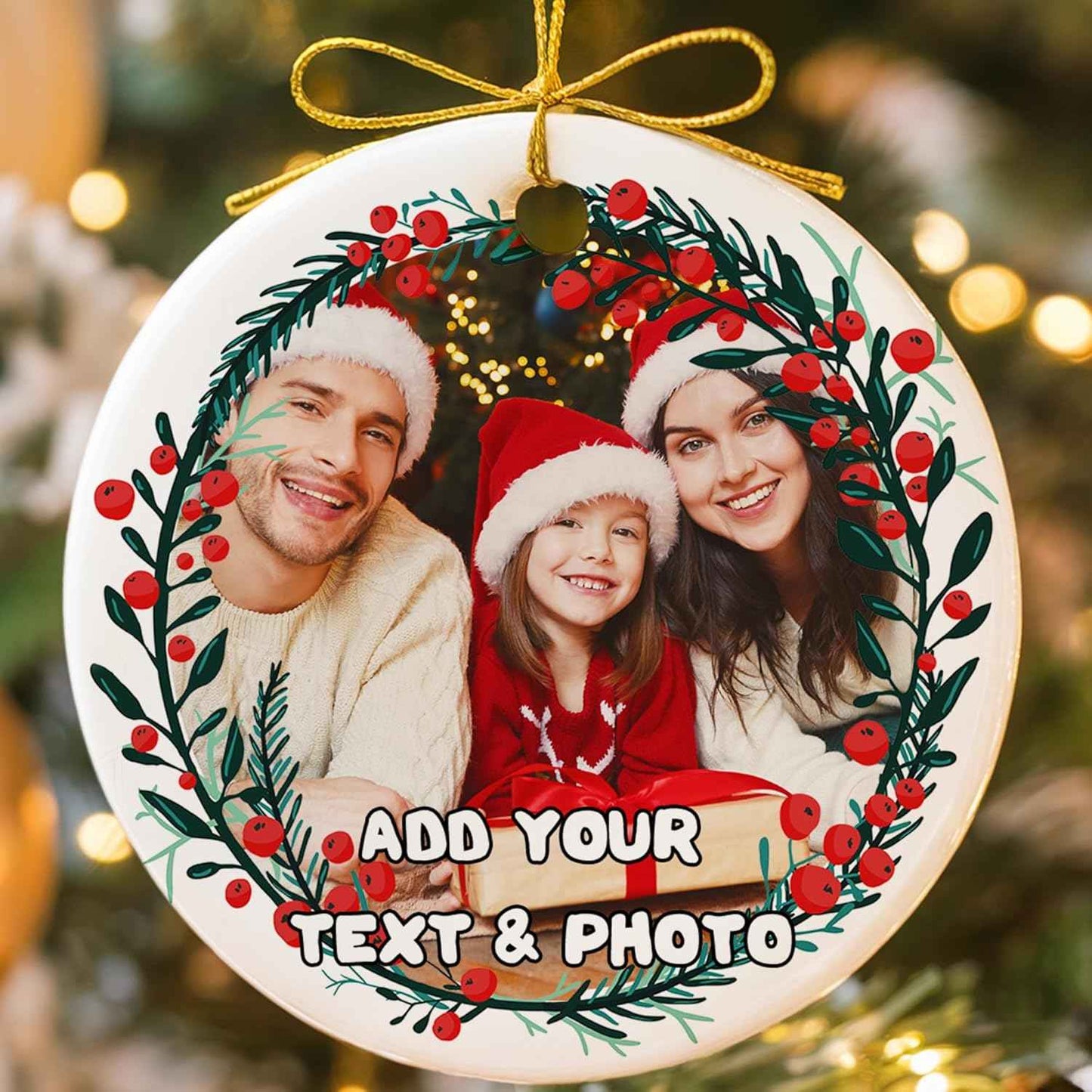 Double Sided Personalized Christmas Ornaments with Photo Custom Christmas Ornament 2025 Customized Xmas Wreath Ornaments for Family Friend Dog Gift - Ceramic, Glass, Wood, Acrylic Materials