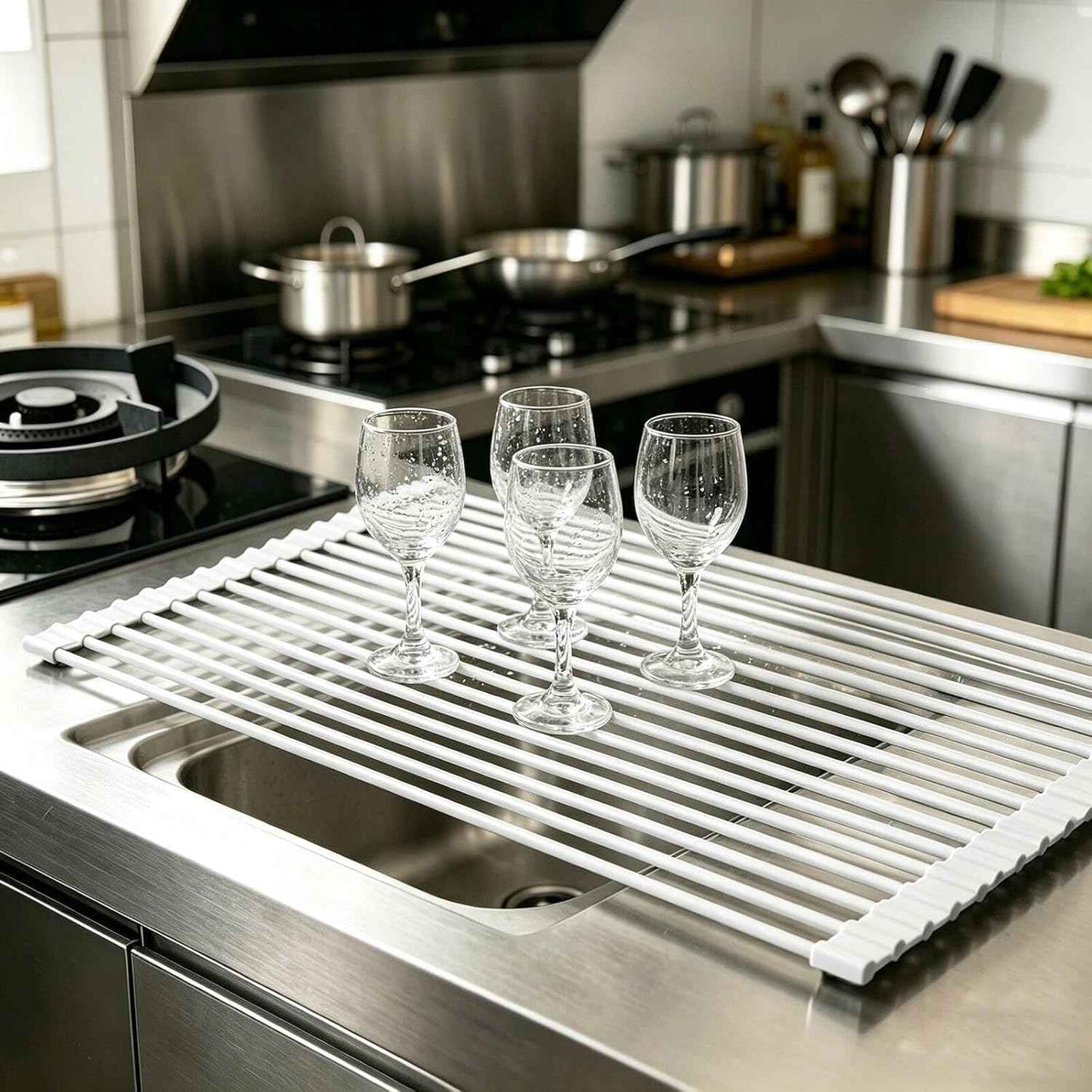 Ahyuan Large Roll up Dish Drying Rack Silicone Foldable Rack Over Sink Dishes Drainer Roll-up Sink Drying Racks Full Silicone Coated Stainless Still Dish Drying Rack (Warm Grey, 17.7''X13.13'')