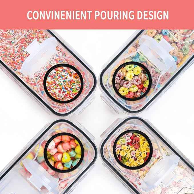 PRAKI Cereal Containers Storage Set (4L,135.2 Oz), 8PCS Airtight Food Storage Containers with Lids for Kitchen & Pantry Organizers and Storage, Cereal Dispensers with 20 labels, Measuring Cup & Marker