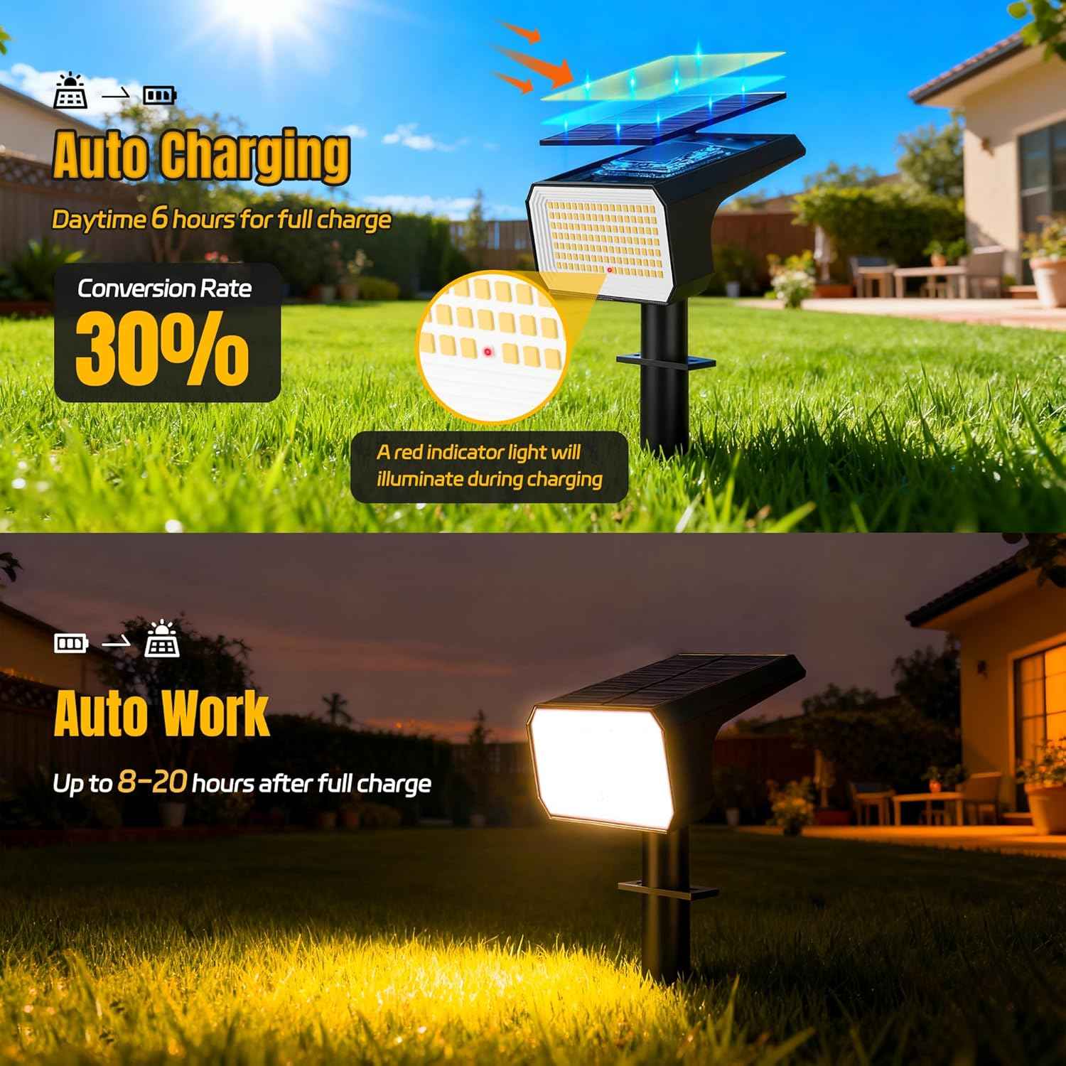 Solar Spot Lights Outdoor, [10 pack/118 LED] 4 Modes Auto On/Off Solar Landscape Spotlights, Ip67 Waterproof Solor Powered Pathway Lights for Outside Yard Garden Walkway Tree Patio (Warm White)