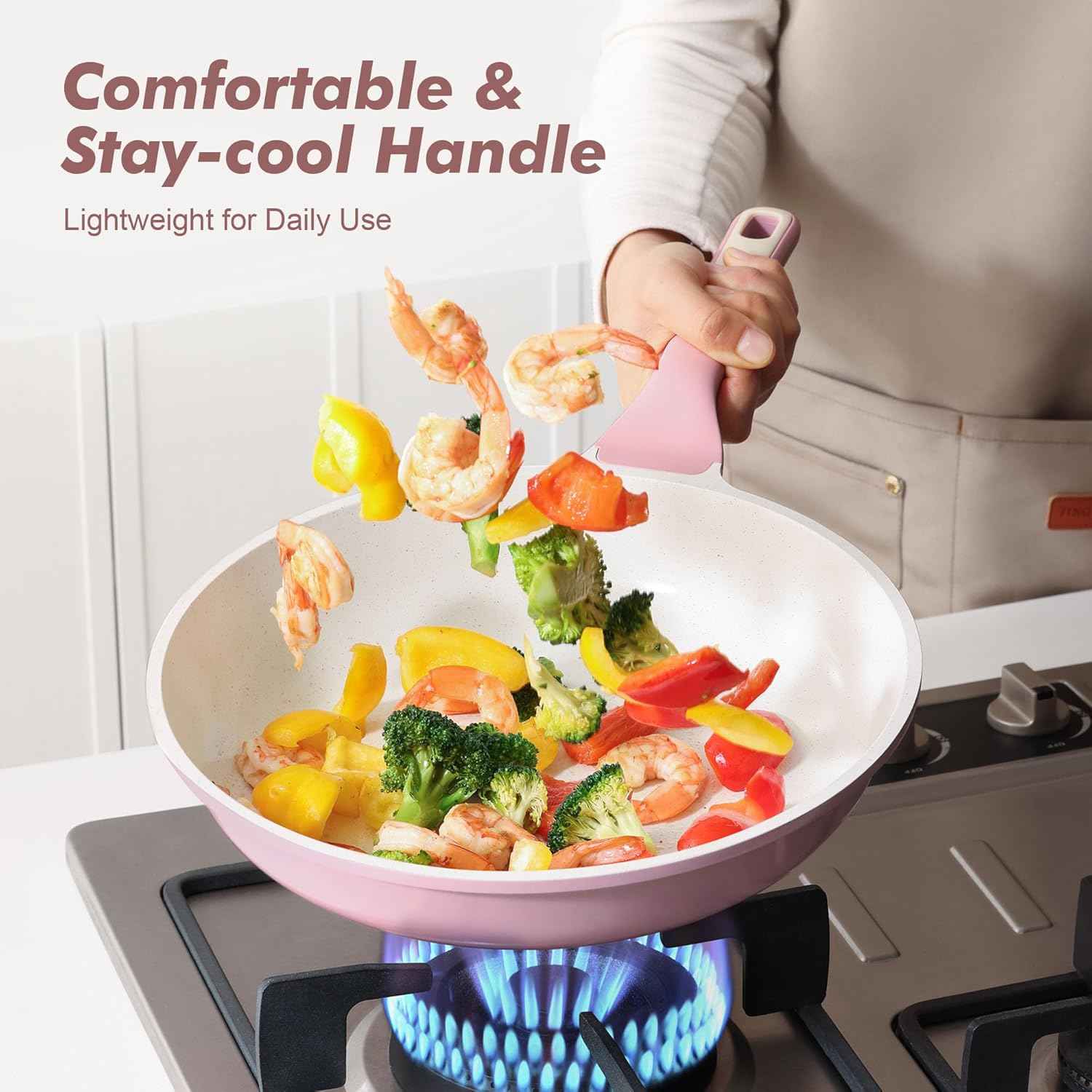 SENSARTE Nonstick Ceramic Frying Pan 10-Inch, Healthy Non Toxic Skillet, Induction Compatible Omelet Pan with Heat Resistant Handle, PFAS-Free, Pink