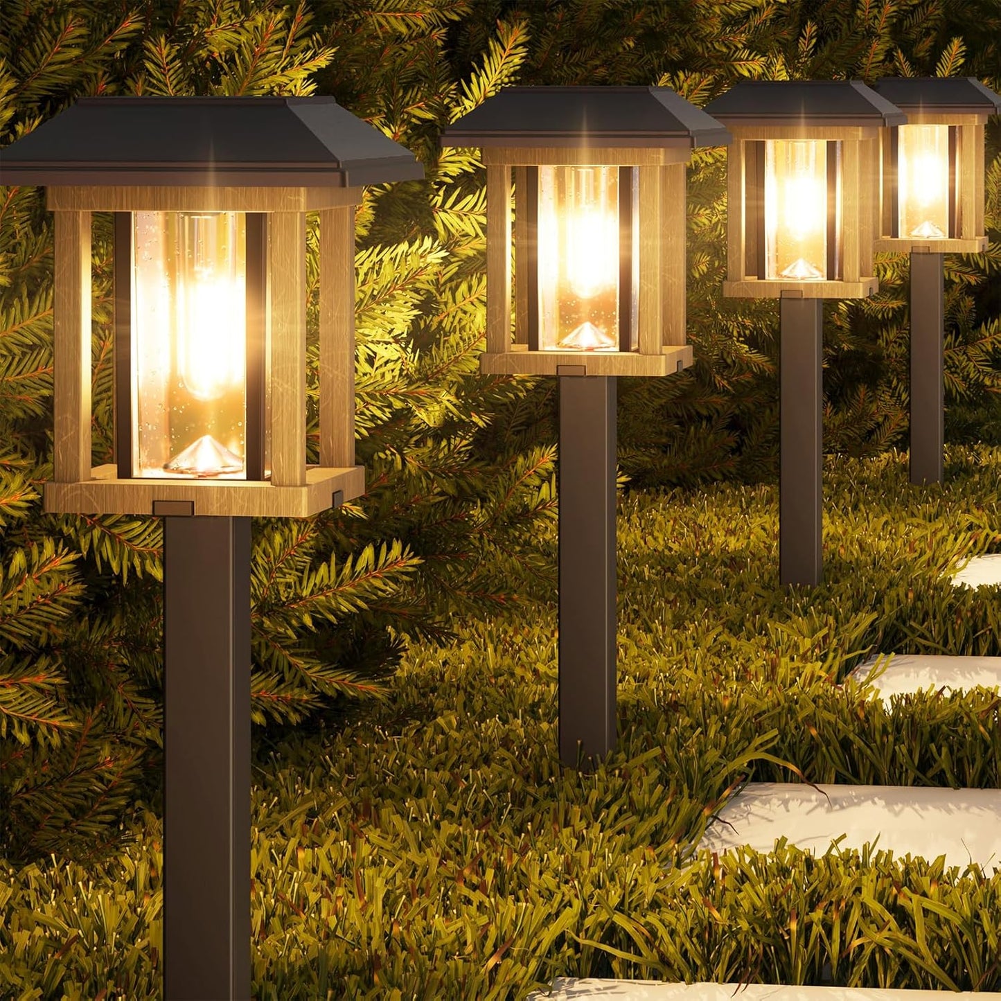 XMCOSY+ Solar Pathway Lights Outdoor, 25 LM LED Garden Lights with Seed Glass, 2-Tone/Colour, Waterproof Solar Powered Decorative Lighting for Yard Landscape Driveway Walkway (Warm White)