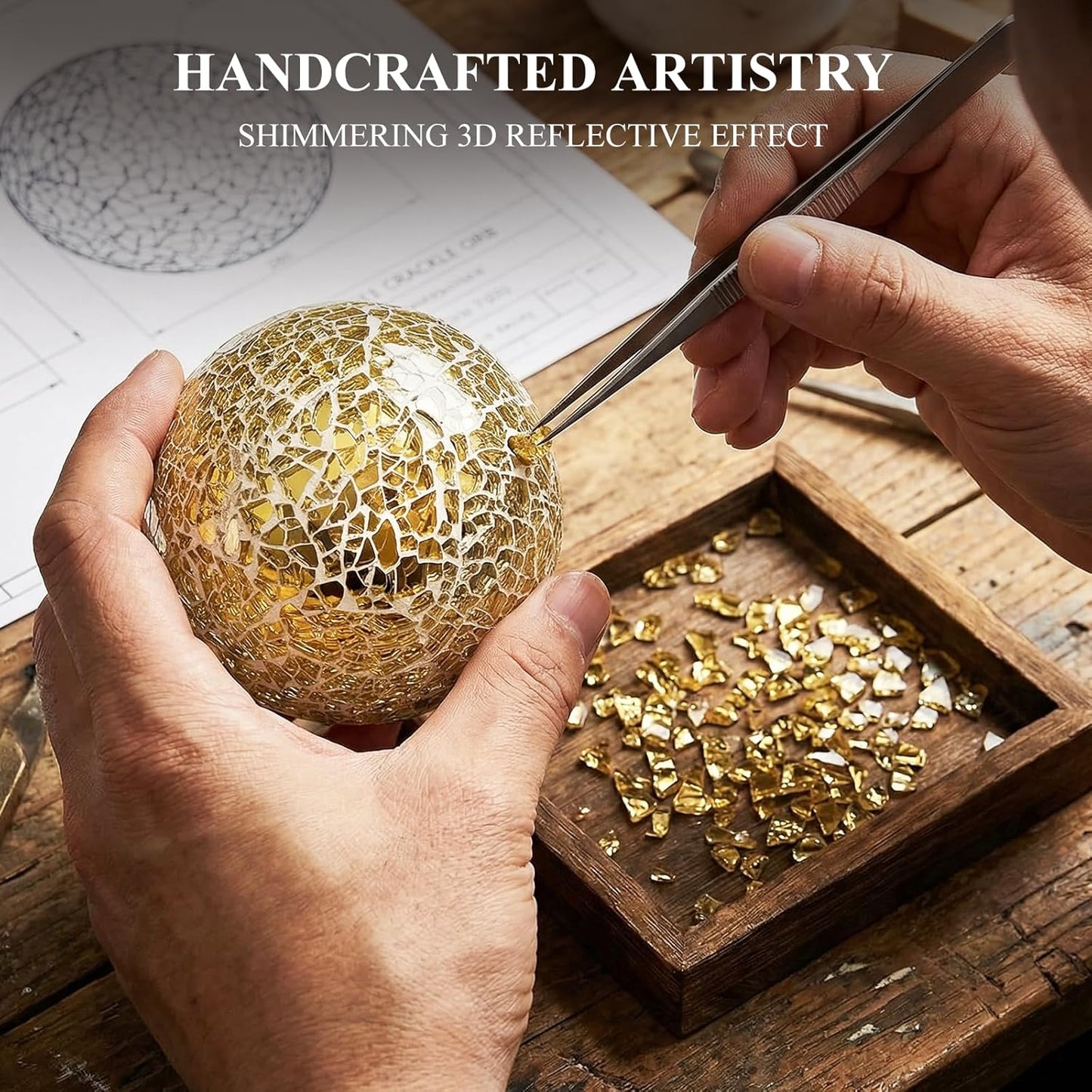 HAKACC 5PCS Decorative Balls for Bowls, 3 inch Gold Orbs Glass Balls for Centerpiece Bowls Mosaic Sphere for Home Decoration Dining Table