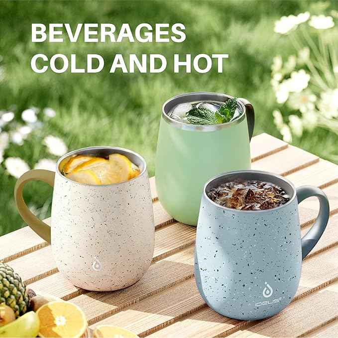 Ideus 16 oz Insulated Coffee Mug with Handle and Lid, Double Wall Stainless Steel Vacuum Thermal Coffee Mug, Travel Coffee Cup Thermal Cup for Home and Office, Eggshell Yellow