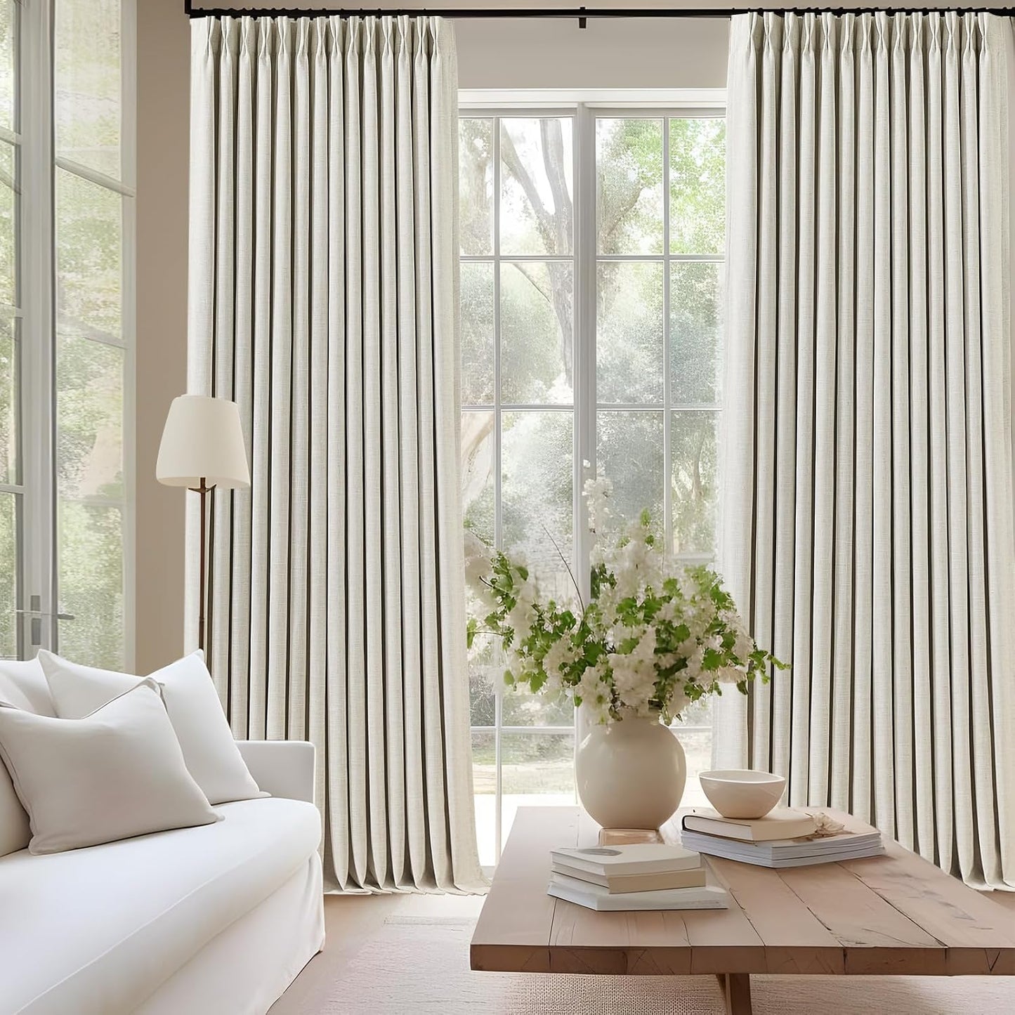 IVAPUPU Natural Linen Blend Pinch Pleated Blackout Curtains for Bedroom - 2 Panels 100% Black Out Curtains 108 Inch Long for Living Room Darkening Thermal Window Curtain Drapes with 16pc Hooks