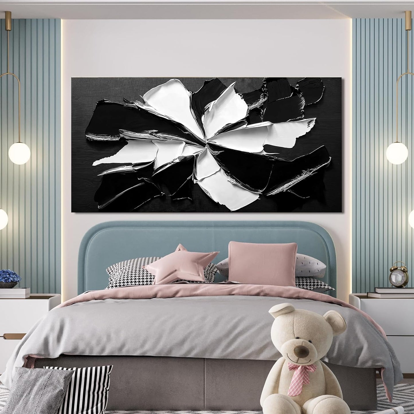 Abstract Wall Art Decorations Modern Large Wall Art for Living Room Abstract Canvas Art Wall Decor Oversized Black and White Wall Art Prints Flowers Artwork for Walls Office Home Decor 29" X 58"