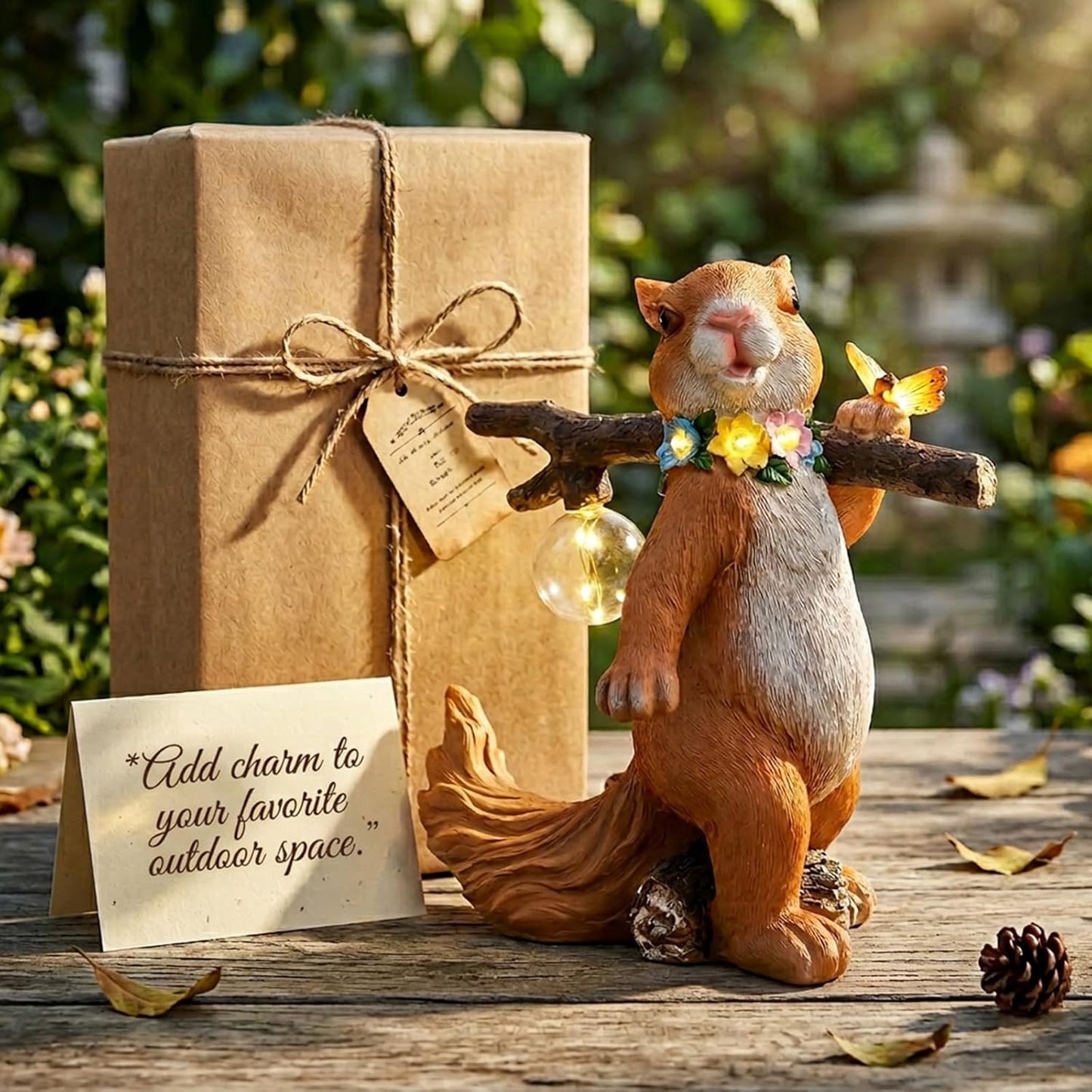 Solar Garden Statue Squirrel with Hanging Globe Light, Garden Decor for Outside, Yard Decorations Outdoor for Patio Porch, Housewarming Gifts for Women & Grandma