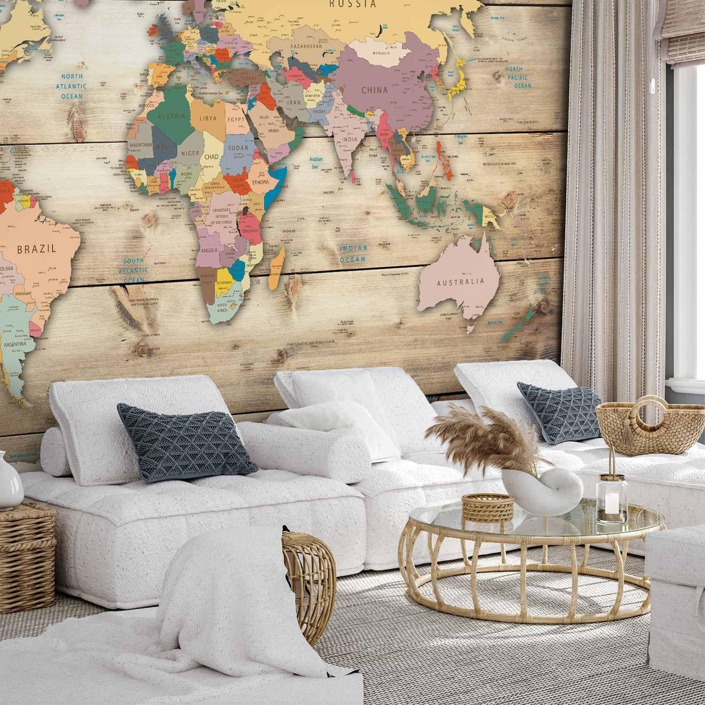 artgeist Premium Wall Mural World Map 138x101 in - XXL Non-Woven Wallpaper Fleece Wall Decor Photo Print Picture Image Design Home Map of The World k-B-0009-a-b