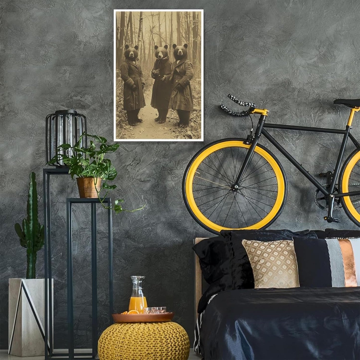 Vintage Horror Halloween Wall Decor Spooky The Three Bears In Occult Forest Spooky Canvas Wall Art Poster Gothic Dark Academia Decorations Room Creepy Print 16X24inch Unframed