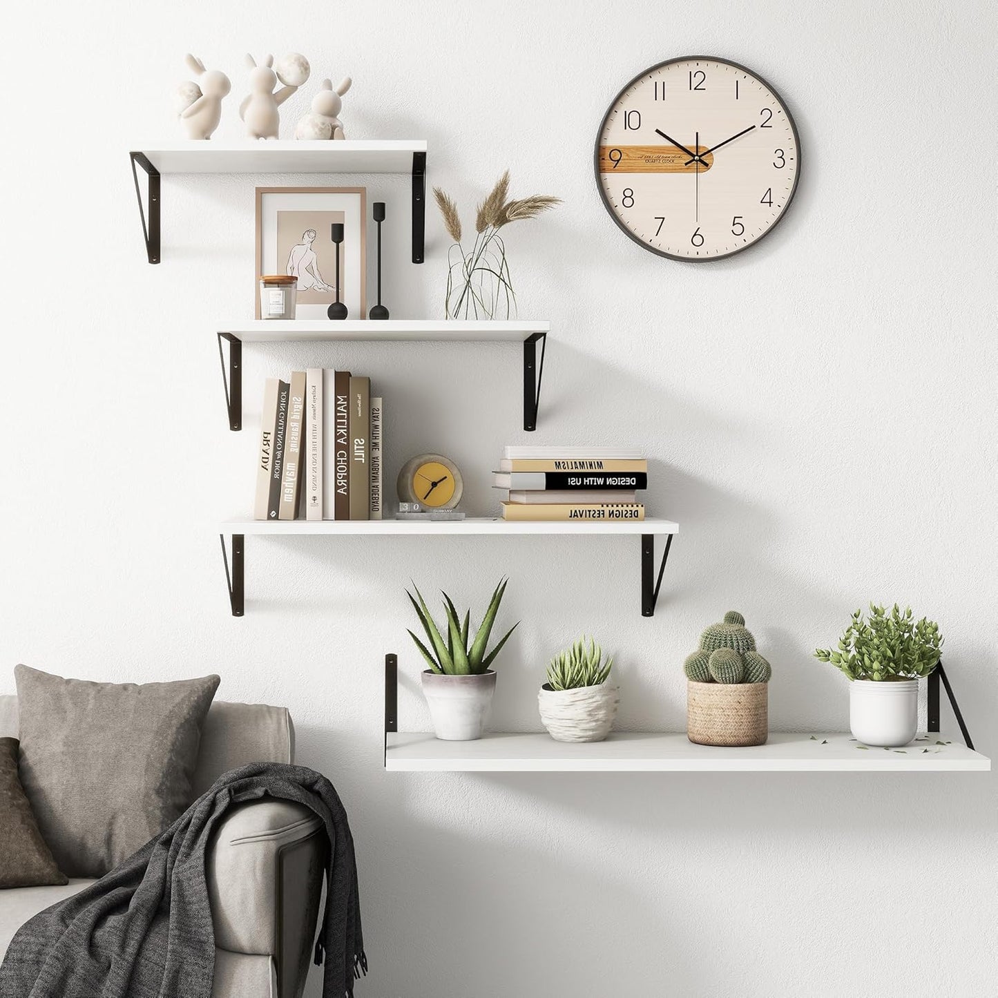 Fun Memories 20 Inch Floating Shelves for Wall, White Bathroom Shelves Set of 2, 10 Inch Deep Wall Shelf for Bedroom, Kitchen, Large Home Decor Shelves Farmhouse Storage Shelf