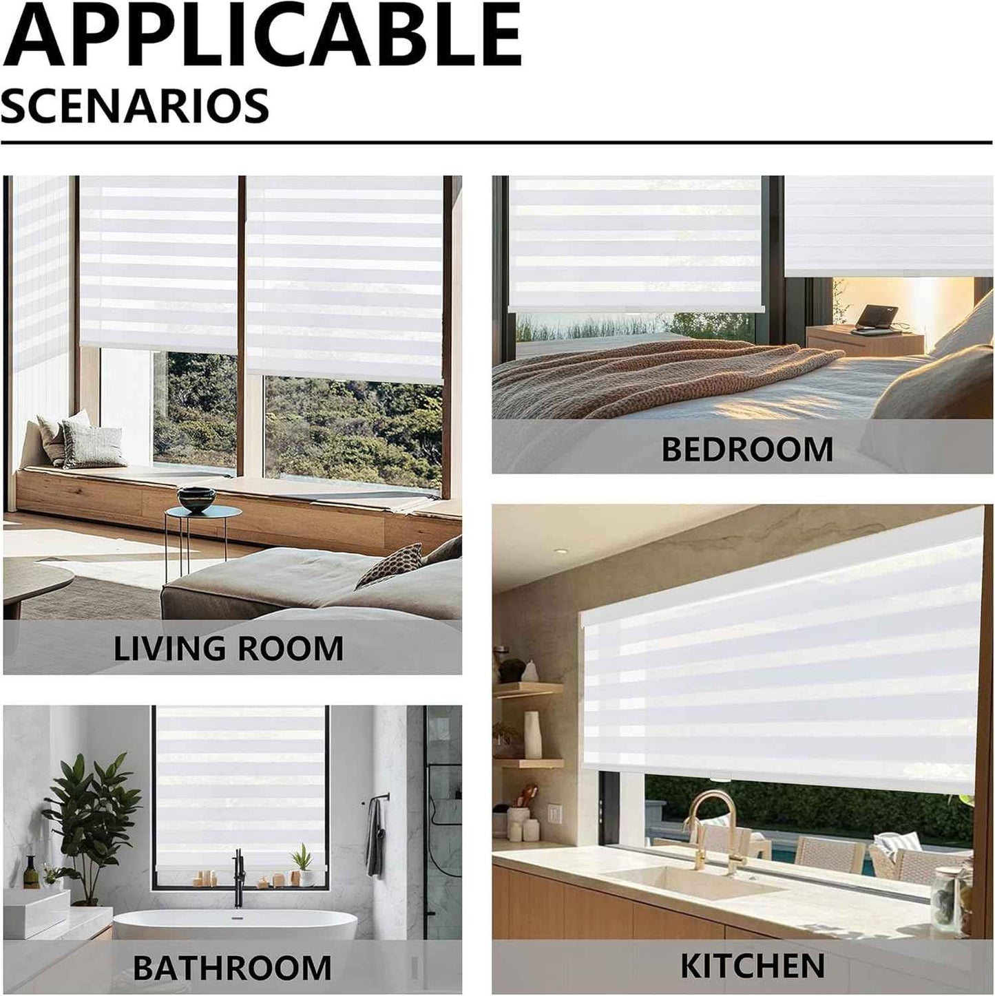 Cordless Zebra Blinds for Windows, Free-Stop Pull Down Roller Window Shades with Valance, Light Filtering Dual Layers Sheer Shades for Home and Office, White, 23" W x 72" H
