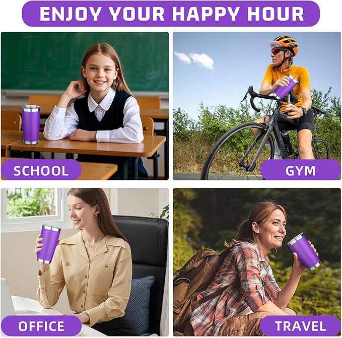 20oz Tumbler with Lid Double Wall Vacuum Insulated Travel Coffee Mug Stainless Steel Thermal Cup Powder Coated Sturdy Coffee Tumbler for Hot and Cold Beverage (Purple,1)