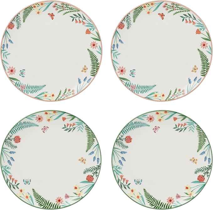 Oneida Dinnerware Set, First Blooms 4-Piece Accent Plates, Service For 4, Plate Set, Porcelain Plates, Dishwasher & Microwave Safe, Salad & Pasta Plate, Dish Sets, Floral Design (Assorted, 4 Piece)