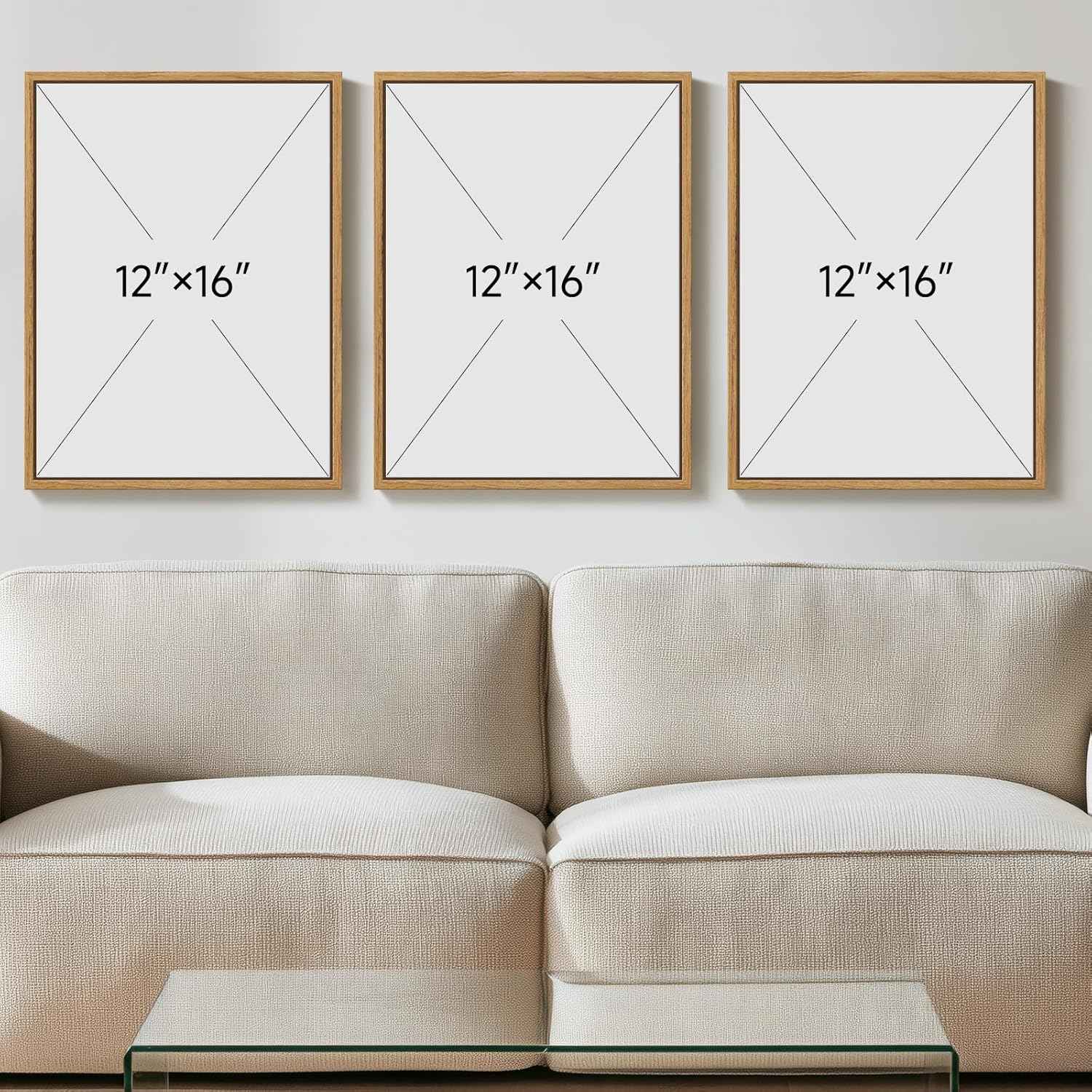 Framed Pastel Green Landscape Wall Art Bedroom, 3 Piece Minimalist Misty Mountain Scenery Canvas Artwork for Walls, Sage Green Paintings Prints Wall Decor for Living Room Home Office, 12x16 Inch