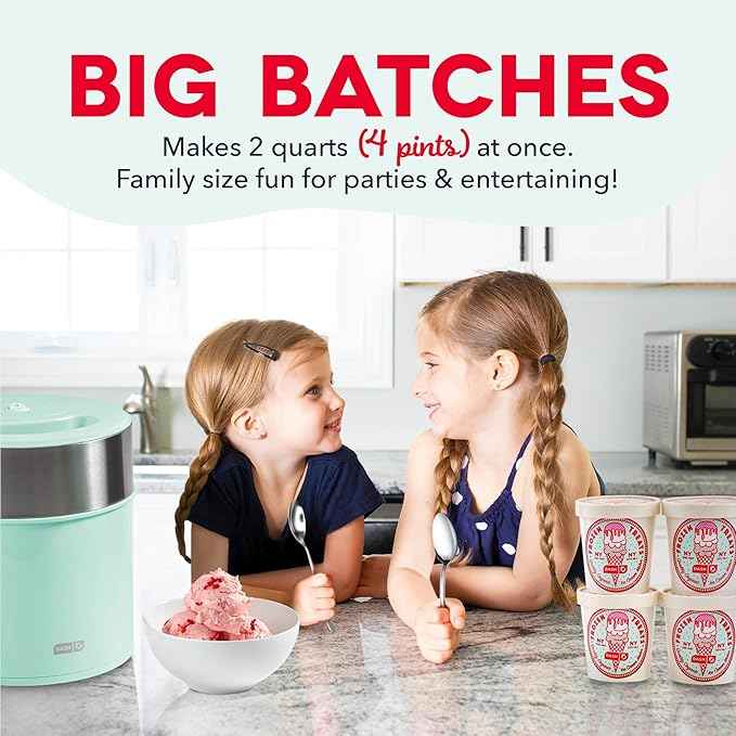 Dash Deluxe Gelato & Ice Cream Maker - HomeMade Dessert Maker with One-Touch Churning - Space-Saving Design & Easy to Clean - 2 Quarts, Aqua