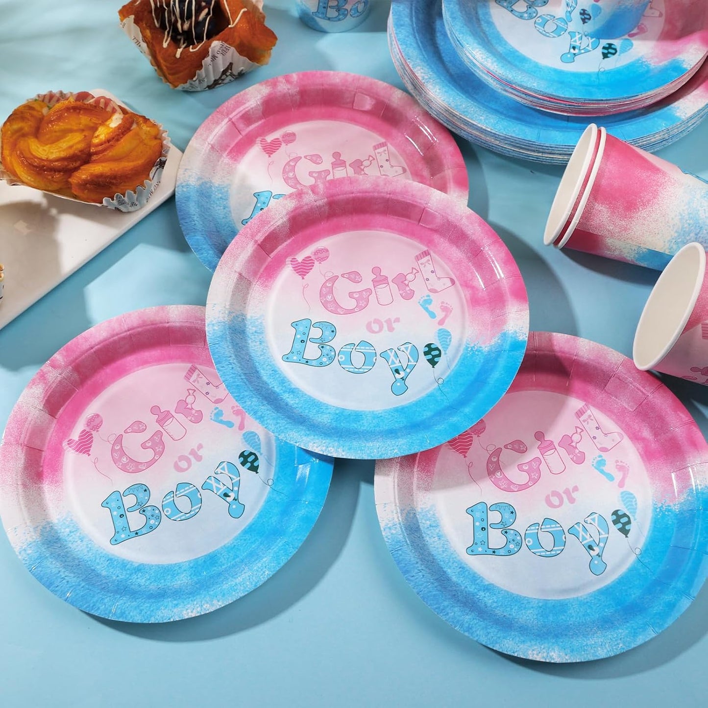 168Pcs Gender Reveal Plates and Napkins Party Supplies, Pink and Blue Plates for Gender Reveal Serves 24, Team Boy or Girl Gender Reveal Ideas, He or She Baby Reveal Decorations