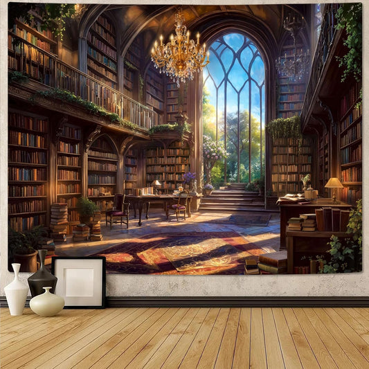 Accnicc Vintage Library Tapestry Medieval Bookshelf Tapestries Wall Hanging Fantasy Academia Hall Book Backdrop Large Tapestry for Bedroom Living Room Dorm Classroom 80 x 60 inch