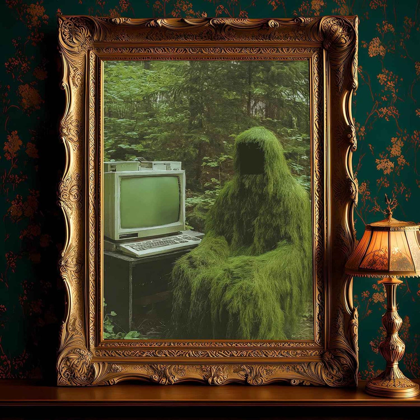 Dark Academia Forest Wall Art Creepy Paintings Vintage Plant Pictures Dark Cottagecore Poster Ghost in Forest Wall Art Gothic Botanical Prints Retro TV Posters Spooky Print Halloween 16x24in Frameless