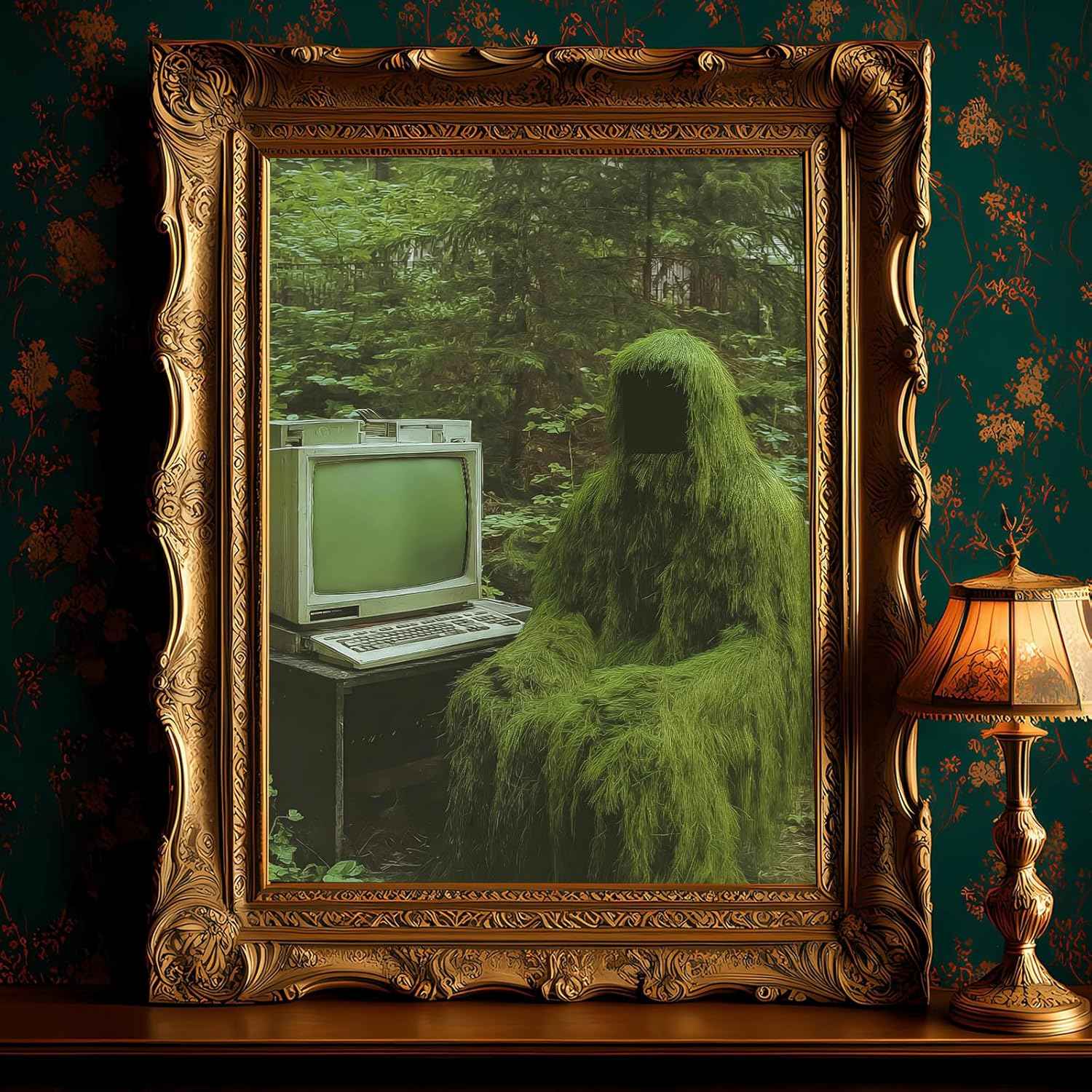Dark Academia Forest Wall Art Creepy Paintings Vintage Plant Pictures Dark Cottagecore Poster Ghost in Forest Wall Art Gothic Botanical Prints Retro TV Posters Spooky Print Halloween 16x24in Frameless