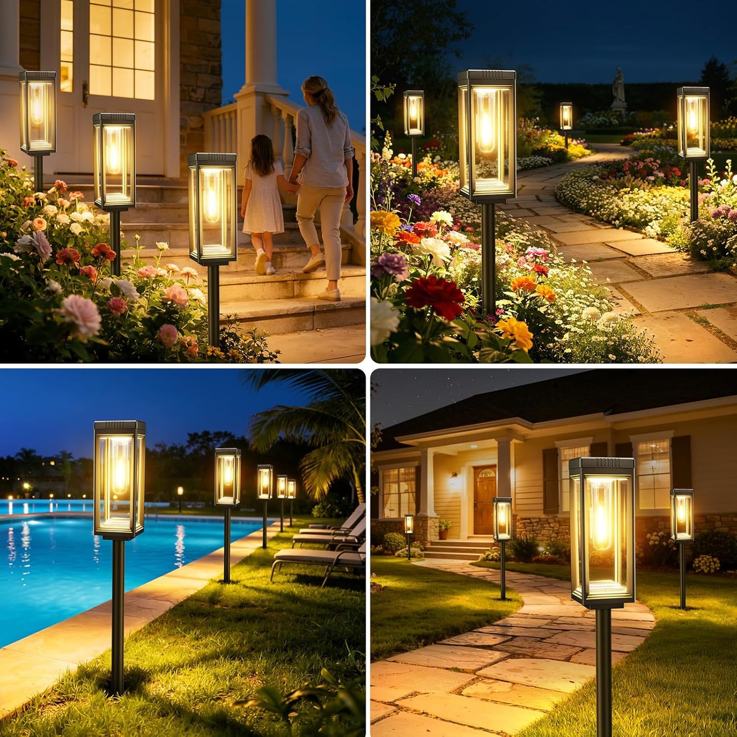 Bright Tall Solar Pathway Lights Outdoor Waterproof, 4 Pack Solar Powered Garden Lights, Auto On/Off, Up to 15Hrs Outdoor Light for Path Yard Walkway Driveway Patio Lawn Decor Landscape