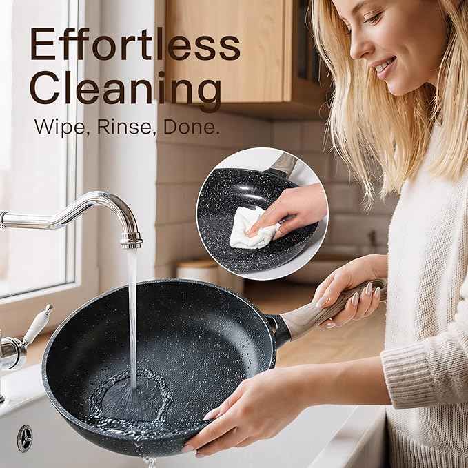 Pots and Pans Set Nonstick 22 Pcs, Ceramic cookware set Non-Toxic Coating Inky Granite Kitchen Cookware Set, Induction Kitchen Cooking Set w/Frying Pans, Saucepans & Glass Lids, PFOS & PFOA Free