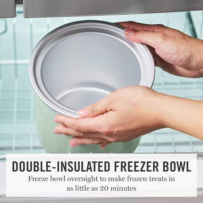 Martha Stewart Ice Cream Maker, 2 Quart Double-Insulated Freezer Bowl, Sorbet & Frozen Yogurt, Ready in 20 Minutes, Mix-Ins Chute, Easy to Clean, Honeydew Green