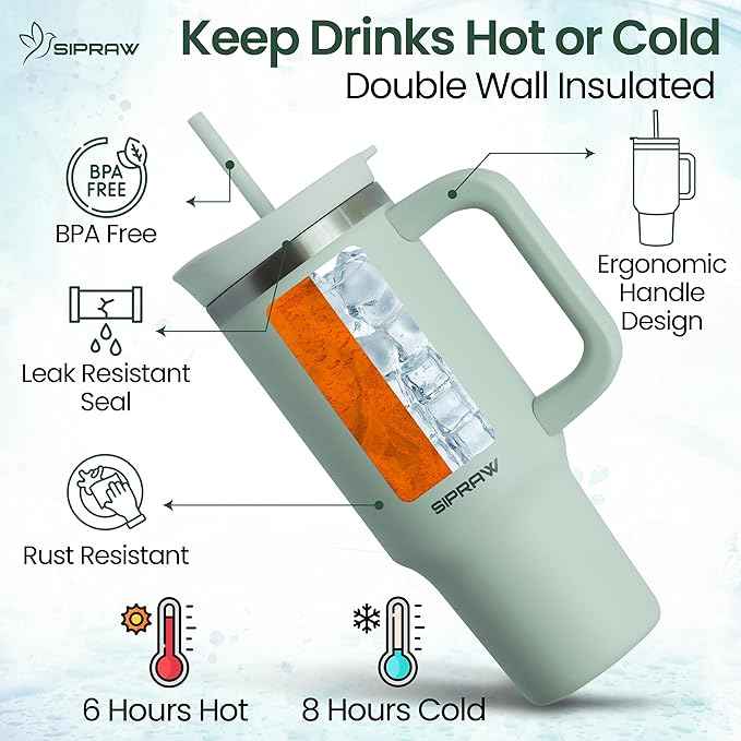 30oz Tumbler with Handle and Straw Insulated Stainless Steel Travel Mug Vacuum Double Wall Coffee Cup Leak Resistant Lid BPA-Free Cup Holder Friendly for Hot & Cold Drinks, Pastel Green