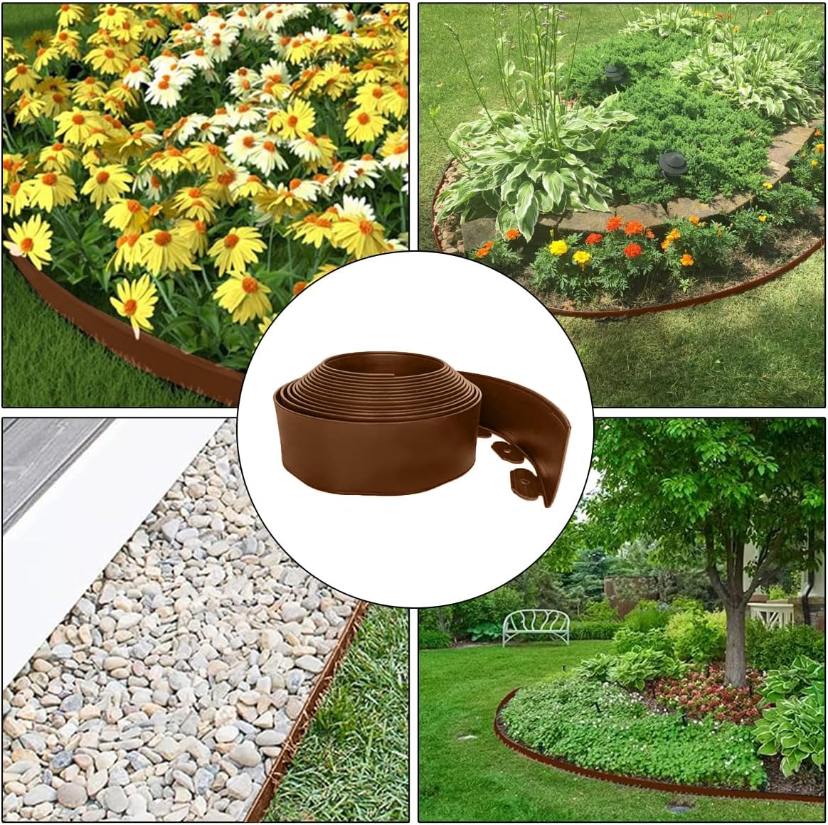 49FT Landscape Edging, 4 in Tall Garden Edging Borders with 75 Spikes,Flexible Lawn Edging Plastic Borders for Garden, Flower Beds, Pavement-Brown