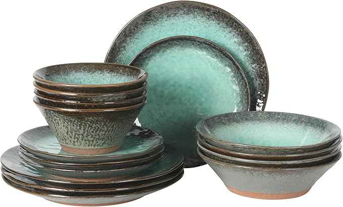 Gibson Elite Green Lantern Service for 4 (16 Piece) Double Bowl Dinnerware Set, Teal, Soft Gray, Dinnerware Set