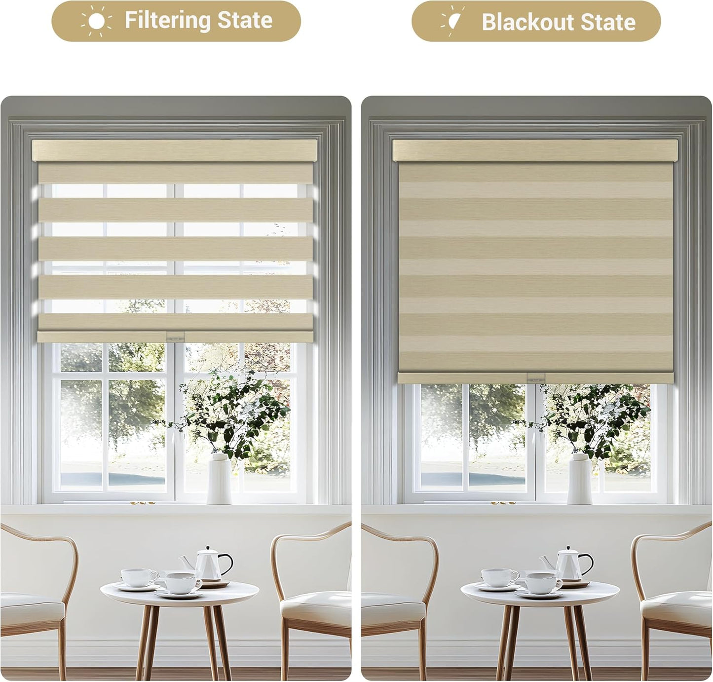 Cordless Zebra Blinds for Windows, Blackout Interior Blinds,Easy to Install,UV Protection,for Offices and Home,Custom Roller Shades, Mousse Beige,36" W x 56" H