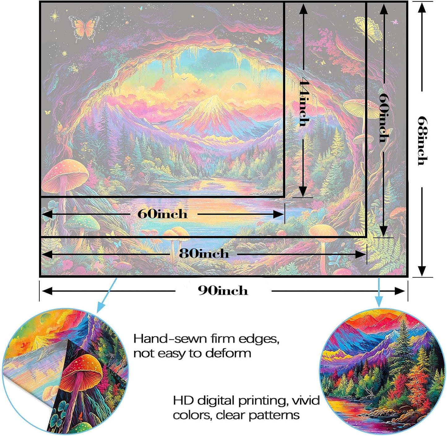 Haibimen Blacklight Landscape Tapestry Wall Hanging Forest Mushroom Aesthetic Tapestries for Bedroom Nature Mountain Lake Wall Art for Living Room, Dorm Decor (lake, 80''×60'')