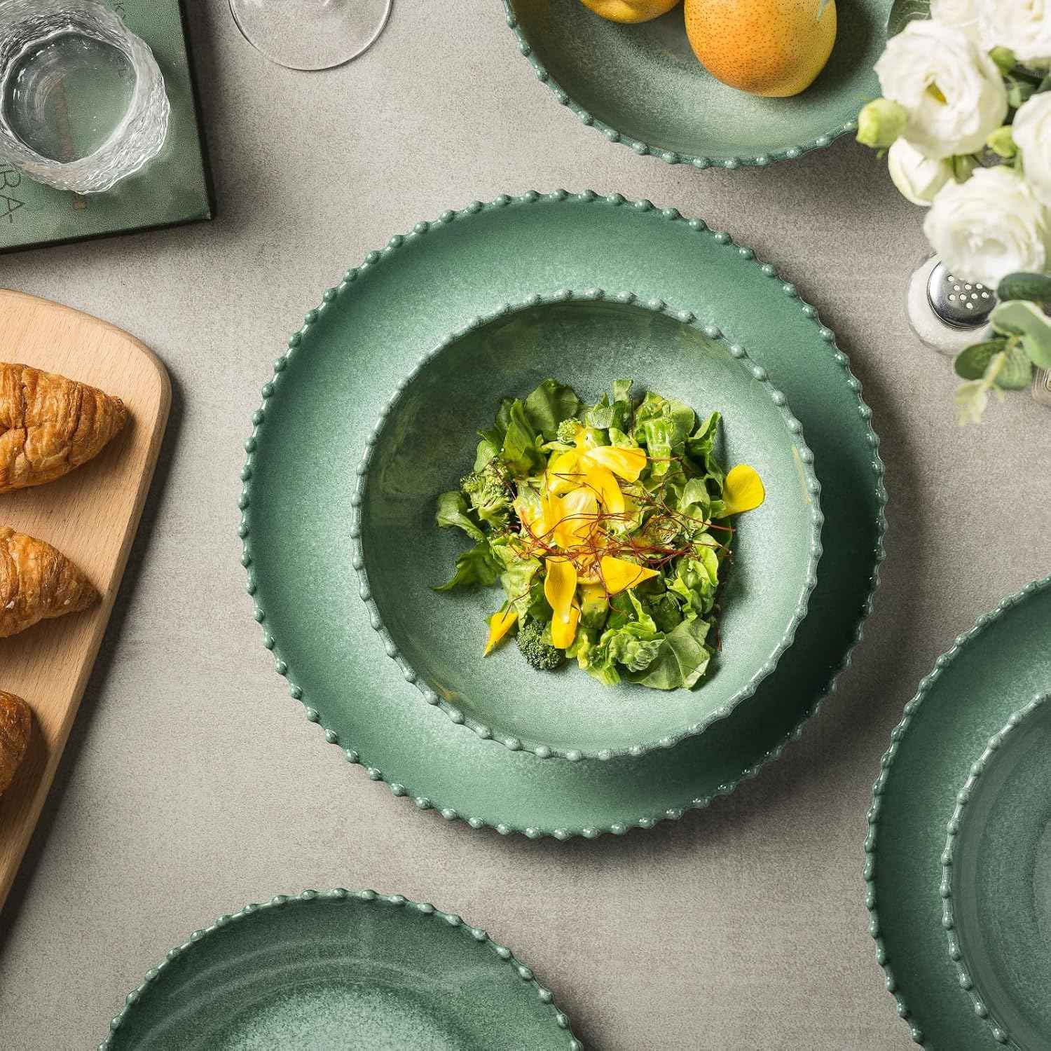 MissYIP 12 Piece Melamine Dinnerware Sets, Service for 4, Lightweight Unbreakable, BPA Free, Food Grade Plates Sets, Dishwasher Top Safe, Not Microwave, Not Oven, Indoor and Outdoor Use