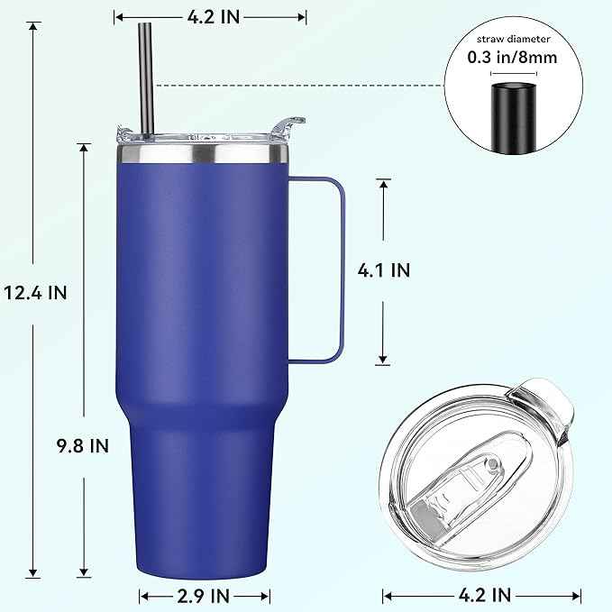 HASLE OUTFITTERS 40 oz Stainless Steel Tumbler with Handle, Vacuum Insulated Tumblers Bulk, Reusable Double Wall Travel Coffee Mug, Durable Powder Coated Water Bottles(Dark Blue, 8)
