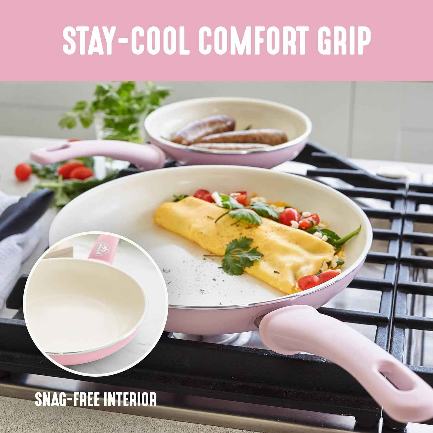 GreenLife 8 Piece Nonstick Cookware Set, Non-Toxic PFAS-Free Ceramic Pots & Pans, Dishwasher & Oven Safe, Frying, Sauce, Stock Pot, Glass Lids, Stay-Cool Handles, Wobble Free, Light Pink