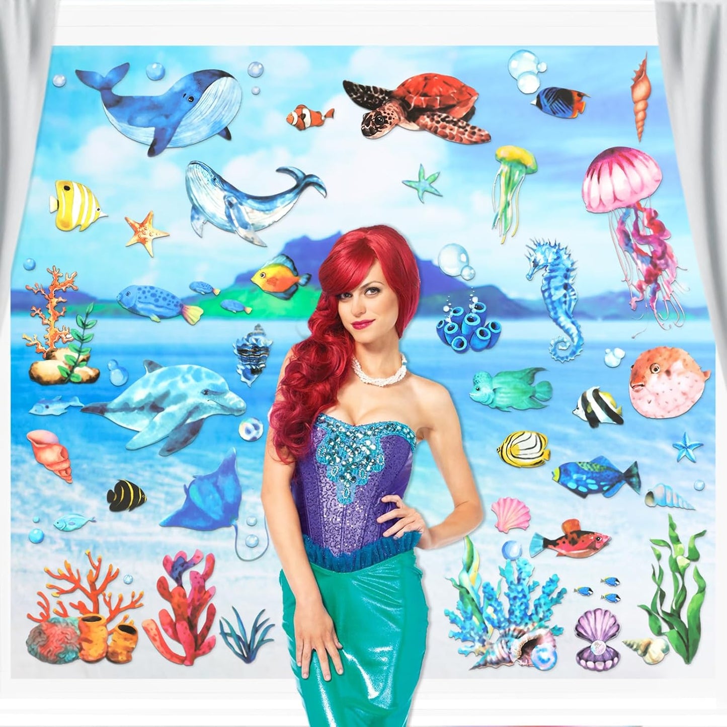 HOWAF 8 Sheets Ocean Animal Window Clings for Under The Sea Party Window Decorations, Sea Life Window Decals for Summer Party Home Decor, Under The Sea Animal Window Stickers