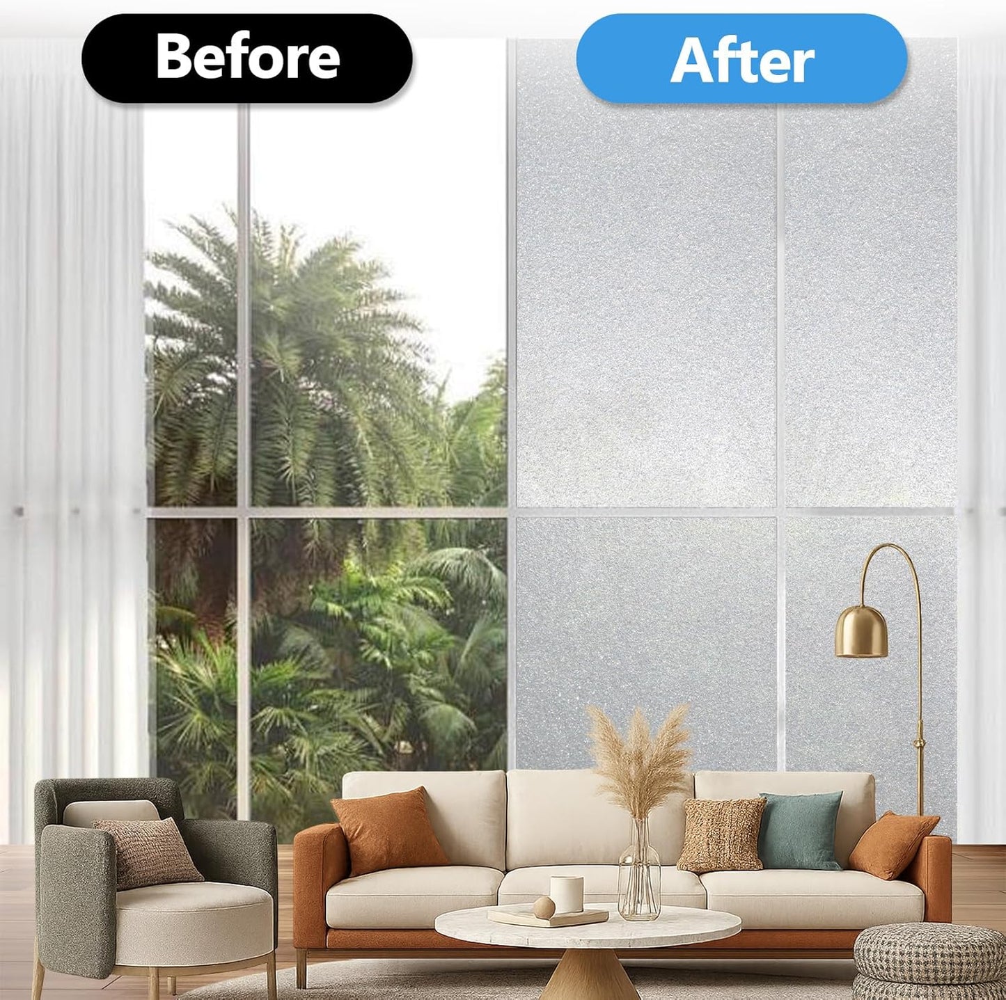 Frosted Glass Window Film with 4 Tools,Privacy Window Film with Ice-Crystal Effect and Reusable Design. Easy Installation Static Cling.Ideal for Home and Offices- Pure 35.43"x196.9"