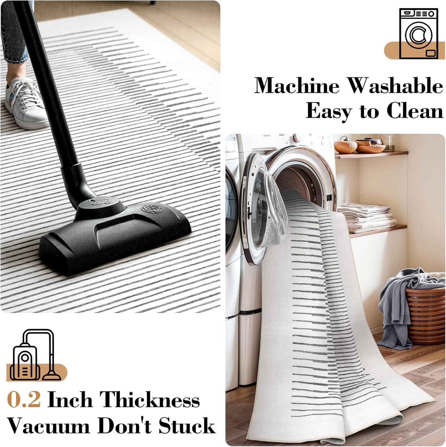 Wonnitar Striped 9x12 Rugs for Living Room, Non-Slip Soft Grey Berber Stripe Bedroom Rug, Low Pile Minimalist Floor Carpet for Dining Room Living Room Department (Grey,9' x 12')